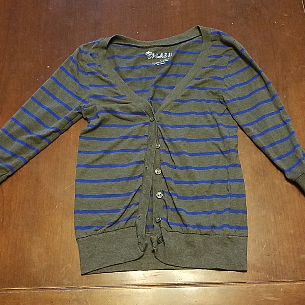 5/$30 cardigan in grey w blue stripes